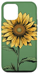 iPhone 12/12 Pro Aesthetic Sunflower Line Art Minimalistic Sage Green Case