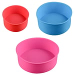 3Pcs Silicone Cake Moulds Tins Round Cake Pan Set of 4" 6" 8" Non-Stick Baking Molds Bakeware Tray for Birthday Party Wedding Anniversary-Red,Blue,Purple