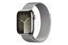 Apple Watch Series 9 (GPS + Cellular) - sølv rustfrit stål - smart ur med milanesisk løkke - sølv - 64 GB