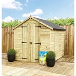 7 x 4 Pressure Treated Low Eaves Apex Garden Shed with Double Door