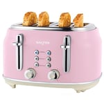 Salter EK5739PNK Retro 4-Slice Toaster – "Wide Slots, 6 Browning Levels, Defrost, Reheat, Cancel Functions, Removable Crumb Tray, Extra Thick Bread/Bagels, High-Lift Eject, Self-Centring, 1630W, Pink