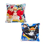 Character World Official One Piece Cushion, Super Soft Reversible 2 Sided Pillow Colourful Anime Luffy Design, Perfect For Any Bedroom, Sofa or on the Bed 40cm x 40cm