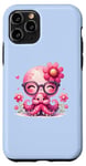iPhone 11 Pro Blue Background, Cute Blue Octopus Daisy Flower Sunglasses Case
