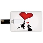 8G USB Flash Drives Credit Card Shape Valentines Day Decor Memory Stick Bank Card Style Baby Cats Holding Heart Shaped Baloons Romance Love Themed Image,Red and Black Waterproof Pen Thumb Lovely Jump
