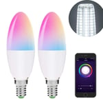 Smart Candle Light Bulb, Smart Wifi E14 Base Candle Light Bulb, 5W Equal To 40W Bulb RGB+Warm White Colour Changing Mood Light, for Bedroom,2700K Warm White RGB