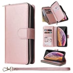 ZCDAYE Wallet Case for iPhone XS Max,Premium[Magnetic Closure][Zipper Pocket] Folio PU Leather Flip Case Cover with 9 Card Slots Kickstand for iPhone XS Max 6.5"-Rose Gold