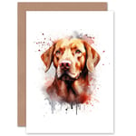 Red Labrador Retriever Lovers Gift Watercolour Pet Portrait Painting Artwork Sealed Greeting Card Plus Envelope Blank inside