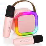 Karaokemaskin för barn och vuxna, bärbar Bluetooth Mini Karaoke Mikrofon Sånghögtalare med 2 mikrofoner och ljus, leksaker Pink