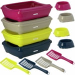 Large Cat Litter Tray Or Set With Bowls + Scoop Open Plastic Box Toilet Rim