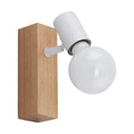 Wall 1 Spot Light Backplate Colour Brown Wood Oak Look White Shade Bulb E27 10W