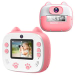 Dragon Touch Instant Camera For Kids, 2 inch 1080P Digital Print Camera with 5 Rolls Print Paper, Dual Camera Lens, Cartoon Stickers, Colouring Pens and Camera Bag for Girls and Boys-InstantFun(Pink)