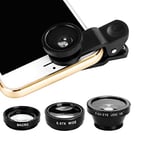 greenwoodhomer 3-in-1 Multifunctional Phone Lens Kit Fish Lens+Macro Lens + Wide Angle Lens Transform Phone Into Professional Camera
