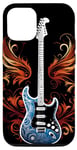 Coque pour iPhone 13 Pro Guitare électrique avec flammes Metal Band Rock Design