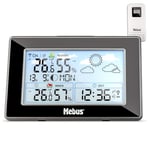 MEBUS Station météo radio-pilotée avec capteur extérieur, thermomètre/hygromètre, horloge radio-pilotée, indicateur de bien-être climat intérieur, prévisions météo, calendrier lunaire, réveil,