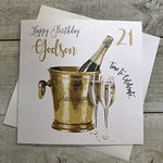 White Cotton Cards WBS21–Dieux cm-Seau à Champagne Joyeux Anniversaire» Godson 21 Carte d'anniversaire Faite à la Main Blanc