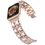 Wearlizer Chain Straps Compatible with Apple watch bands 38mm 40mm 42mm 44mm,Metal Interlaced with Leather Replacement Strap Wristband Bracelet for iWatch SE Series 6 5 4 3 2 1(Rose Gold+White)