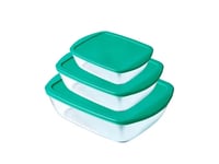 Pyrex Glass Containers Food Cook &Store Dishes with Lid 0.4L-2.5L 3Pcs Green