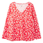 Joules Red Floral Harbour Lightweight V Neck Jersey Top Size 10