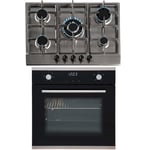 SIA 60cm Black Touch Control Fan Oven And 70cm Stainless Steel 5 Burner Gas Hob