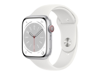 Apple Watch Series 8 (GPS + Cellular) - 45 mm - silveraluminium - smart klocka med sportband - fluoroelastomer - vit - bandstorlek: standard - 32 GB - Wi-Fi, LTE, Bluetooth, UWB - 4G - 39.1 g