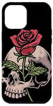 Coque pour iPhone 13 Pro Max Rose passant par le crâne gothique motard tatouage emo thème mort