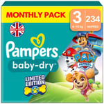 Pampers Paw Patrol Baby Dry Size 3 Nappy 6-10kg Saving Monthly Pack 234 Nappies
