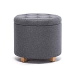 HNNHome Ottoman Rond en Lin avec Coffre de Rangement, Pouf, Tabouret, avec siège/Couvercle rembourré Amovible, pour Salon, Coiffeuse, Chambre, Entrée - 45 cm de diamètre - Gris Argenté