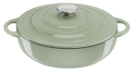 Tefal LOV Shallow Casserole Dish 28cm Non Stick Induction Cast Iron 3.8L with Lid Lichen Green E2587204