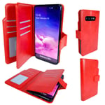 Dubbel Plånbok Röd Läderfodral Till Samsung Galaxy S10 Plus