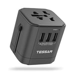 TESSAN Adaptateur Voyage Universel, Adaptateur Prise Universelle avec 3 USB, Adaptateur International Applicable à 224 Pays USA UK Japon Chine Australie Italie, Prise Monde vers France