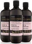 Baylis & Harding Goodness Rose & Geranium Natural Body Wash 500ml, Pack of 3