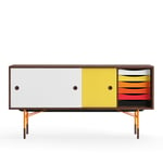 House of Finn Juhl - Sideboard With Tray Unit, Walnut, White/Yellow, Orange Steel, Warm - Sideboards