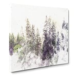 Pine Tree Forest in the Fog Watercolour Modern Canvas Wall Art Print Ready to Hang, Framed Picture for Living Room Bedroom Home Office Décor, 20x20 Inch (50x50 cm)