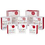 Hallmark Christmas Gift Bag Assortment (8 Gift Bags: 3 Small 6", 3 Medium 9", 2 Large 13") Simple White with "Peace Joy Merry Bright" in Pink, Yellow, Blue, Green, Red