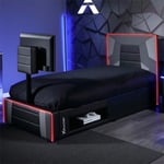 X Rocker Gaming Bed Somnus Neo Fibre LED with TV Bracket Storage Black Grey NEW