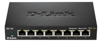 D-Link DGS-108 8-porttinen kytkin, Gigabit, ei-hallittava, musta