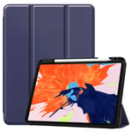 JCTek Slim Case for iPad Pro 12.9" 2020 4th Generation, Stand Protective Cover, Smart Shell Tri-fold Case with Pencil Holder, Soft TPU Back Cover with Auto Sleep/Wake Function (navy blue)
