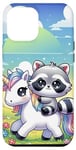 Coque pour iPhone 15 Pro Max Kawaii Raccoon on Unicorn Daydream
