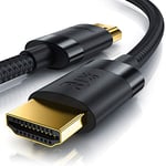 CSL Câble HDMI 8 K/4 K 2.1/2.0-2 m 8K @ 60 Hz / 120 Hz - 4K @ 240 Hz - 48 Gbit/s - 3D - Ultra High Speed avec Ethernet - TV Blu-ray PS5 Xbox Series X Switch - Noir - 2 m