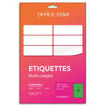 Office Star Boîte de 100 étiquettes adhésives multiusage format A5 210x148mm Star, planche A4, coloris vert