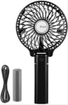 EasyAcc Handheld Electric USB Fans Mini Portable Outdoor Fan with Rechargeable 2600 mAh Foldable Handle Desktop for Home and Travel - Black