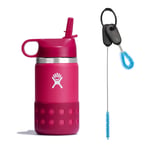 Hydro Flask Kids Wide Mouth, 354ml (12oz) + Straw & Lid Cleaning Set, Peony