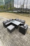 8 Seater Rattan Sofa Set Adjustable Rising Dining Table Side Table Chairs Footstool