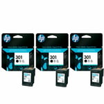 3x Original Genuine HP 301 Black Ink Cartridges Triple Combo Pack