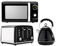 Daewoo Kensington Pyramid Kettle, 4-Slice Toaster & Microwave Matching Set Black
