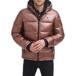 Tommy Hilfiger Men's Hooded Puffer Jacket, Pearlized Brown, XL