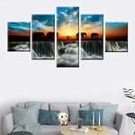 BJWQTY Frameless-Animal Elephant Sunset Landscape Waterfall Photo Painting Mural Art On Canvas Printed Artwork On Huge Picture Mural5 pieces_40X60_40X80_40X100Cm