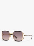 Gucci GC001339 Women's Square Sunglasses, Black Gold/Brown Gradient