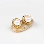 SHUX Earrings S925 Silver Needle Earrings Female Pearl Earrings Round Diamond Earrings Jewelry-Golden