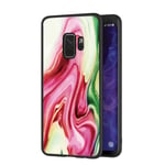 Zhuofan Plus Samsung Galaxy S9 Case, Black Silicone Soft Tpu Gel with Design Print Pattern Anti Scratch Shockproof Protactive Cover for Samsung Galaxy S9, Pink Green